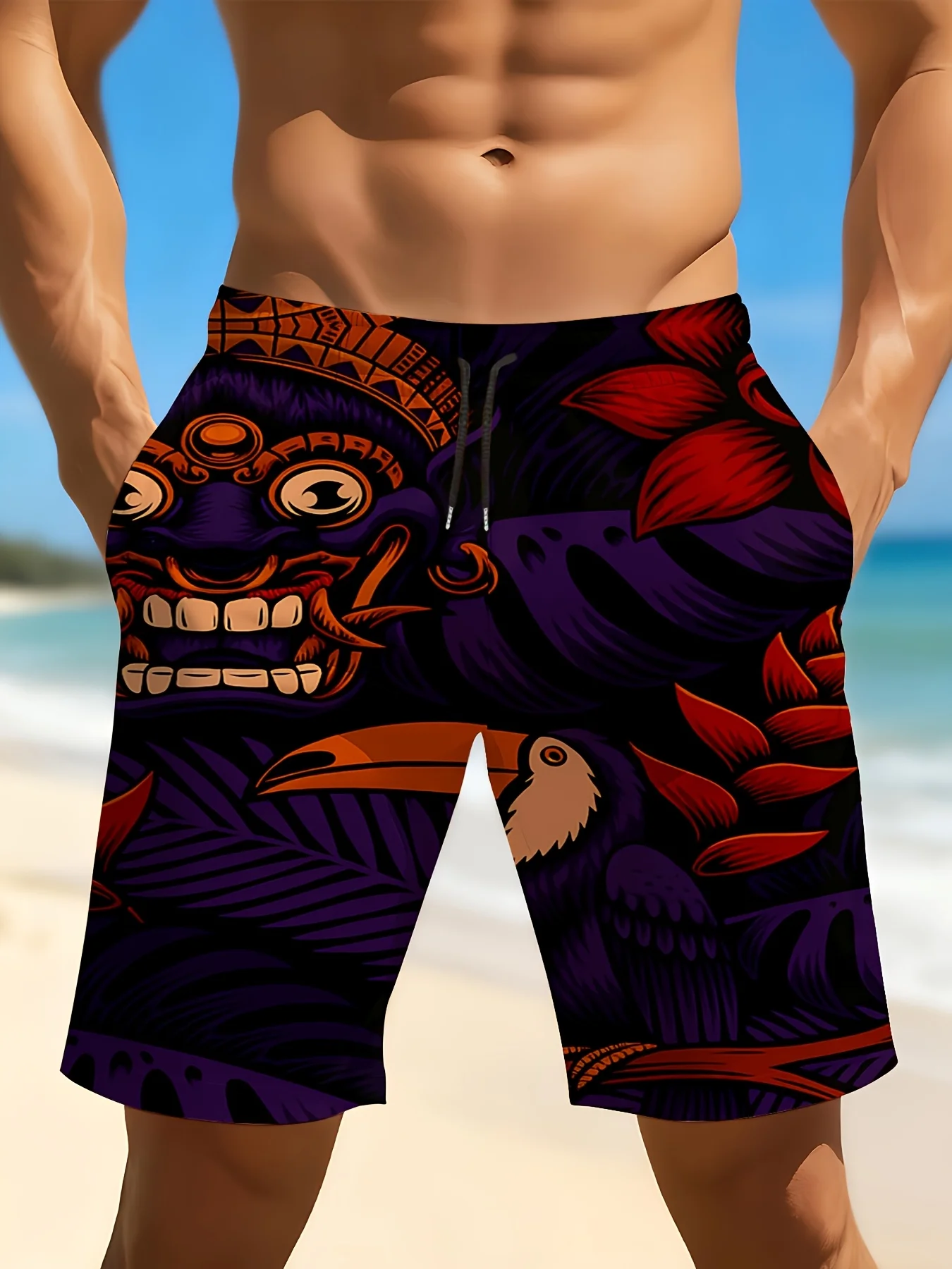 3D Printing Bali - Calções de Praia Masculinos com Estampa