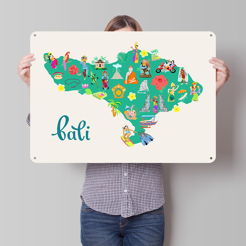 3D Printing Bali - Pôster Ilustrativo do Mapa de Bali,