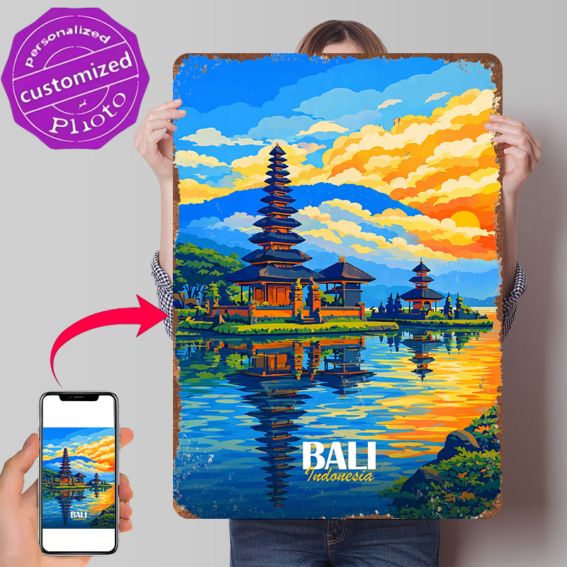 3D Printing Bali - Pôster Retrô do Templo Ulun Danu