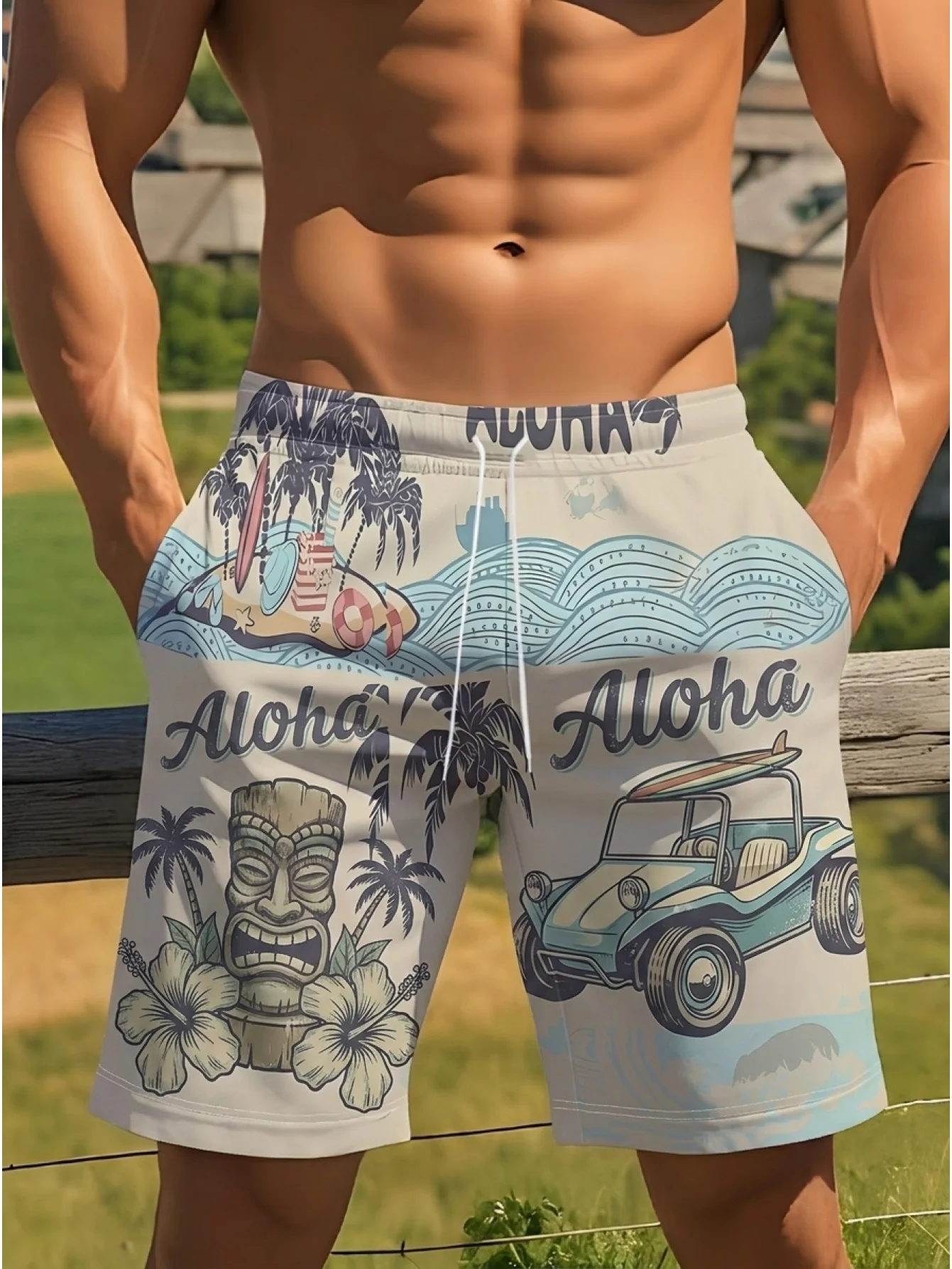 Shorts de praia masculinos com - 3D Printing Bali avaliação e preço