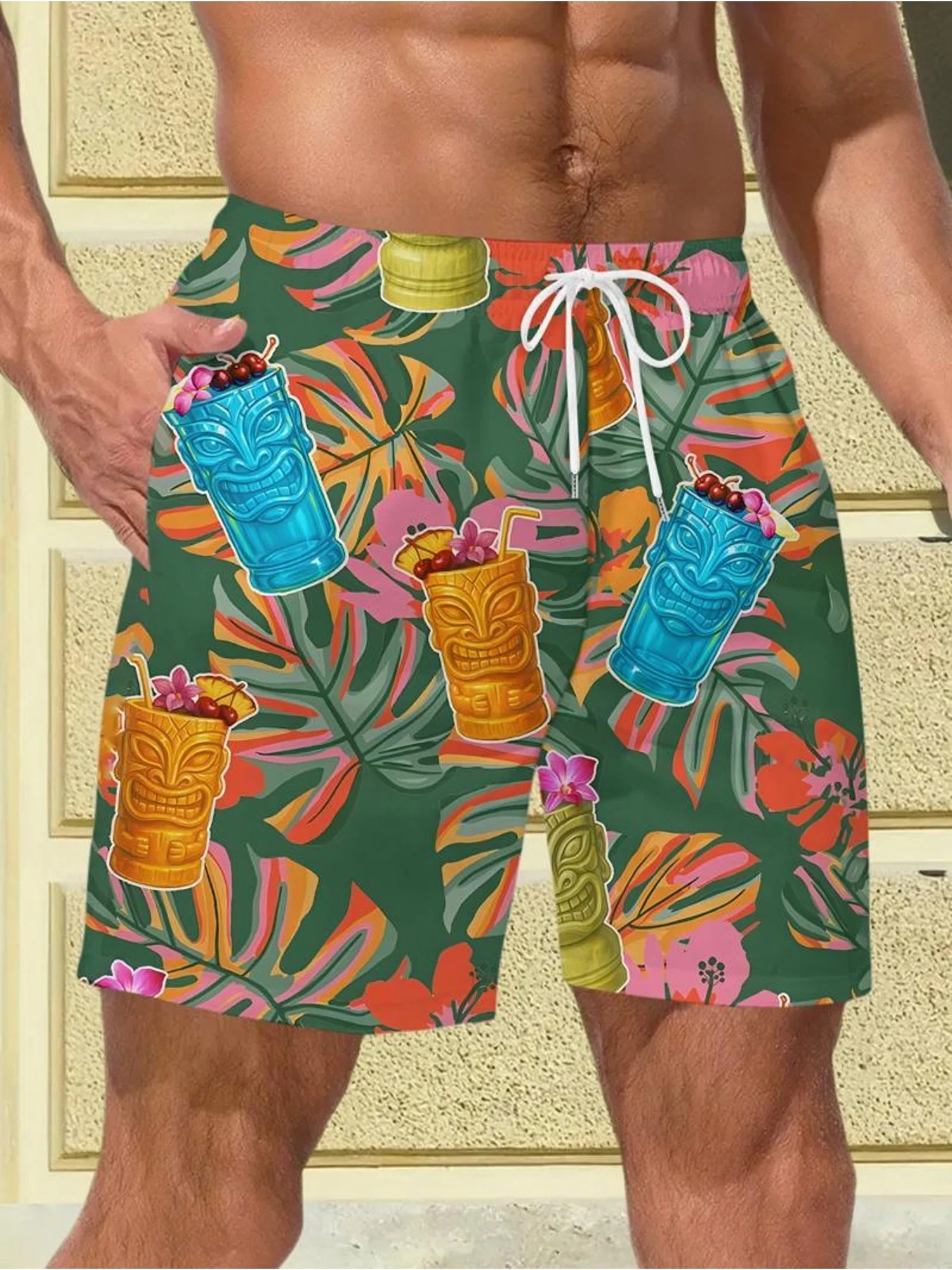 Shorts de praia masculinos com - 3D Printing Bali avaliação e preço