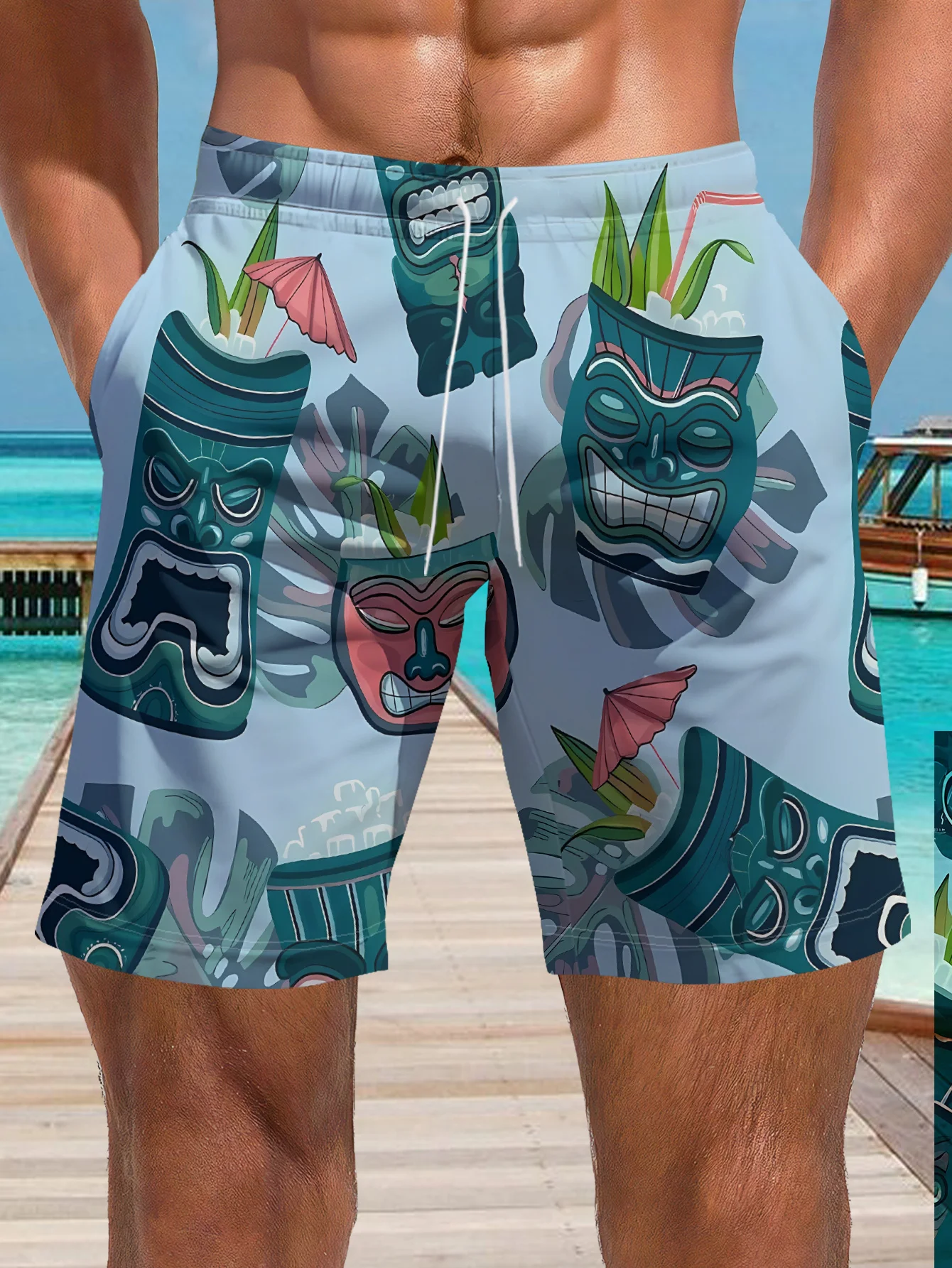 Shorts de praia masculinos com - 3D Printing Bali avaliação e preço